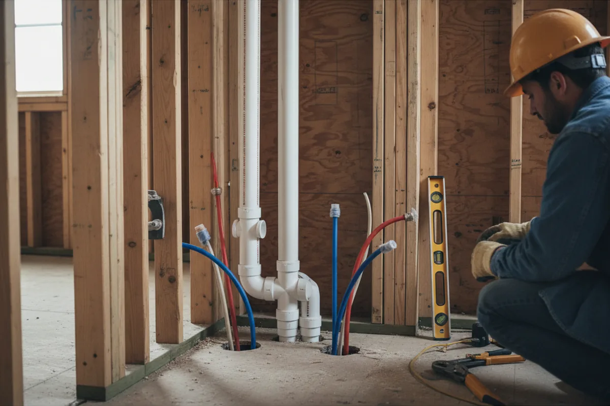 Drain and supply rough-in during Sump Pump Repair in Albion
